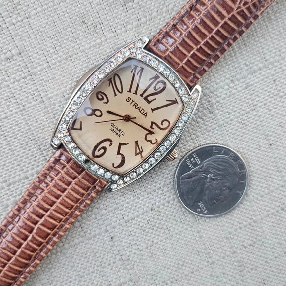 Strada Ldies Wristwatch Brown Leather Band Japan Quartz Movement Analog Watch - Picture 10 of 12